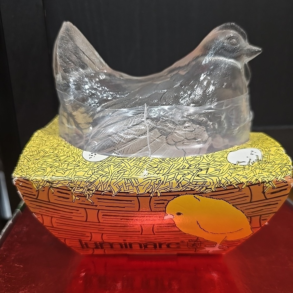 Luminarc Hen Chicken on Nest‎ Clear Glass Candy Container Dish France NEW!